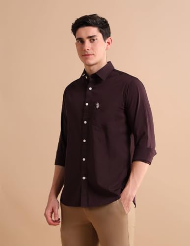 Image of U.S. Polo ASSN. Solid Regular Fit Shirts for Men - 100% Cotton, Full Sleeve Mens Casual Shirts