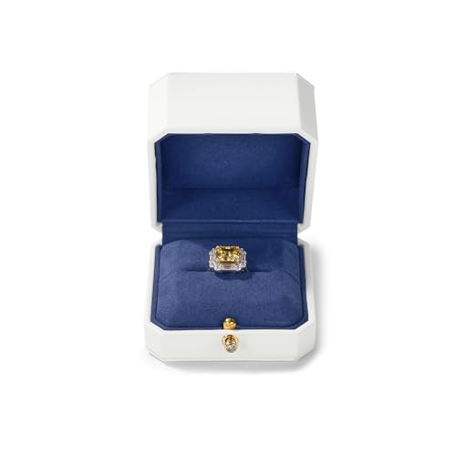 Woodten Octagonal Jewelry Ring Gift Box White Proposal Engagement PU