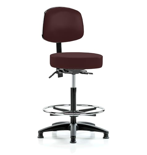 Image of Perch Stationary Height Adjustable Doctor's Stool with Back and Foot Ring | High Bench Height 25-35 inch | Burgundy Vinyl