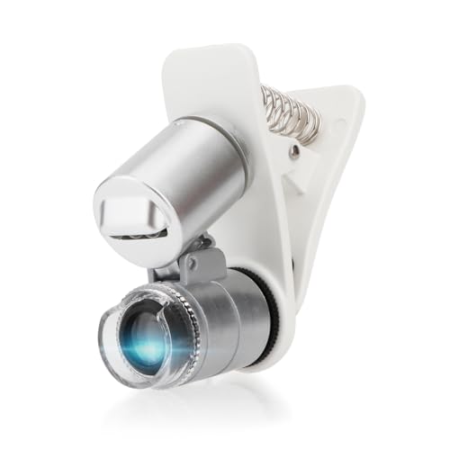Rongon Clip-On Type Loupe 60X Zoom Microscopes Jewelers Magnifier Universal Micro Lens Jewelry Magnifying Glass with LED/UV Lights for Mobile iPhone Samsung More Smartphones