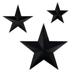 Cvhomedeco primitives rustic antique vintage gifts metal barn star walldoor decor 12855 inch 3 pcsset matt black  urban country home decor