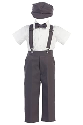 Image of Pink Princess Suspenders Pants Set - Toddler Wedding Outfit Boy - Baby Boy Formal Outfits - Easter Church Dress Clothes Tie