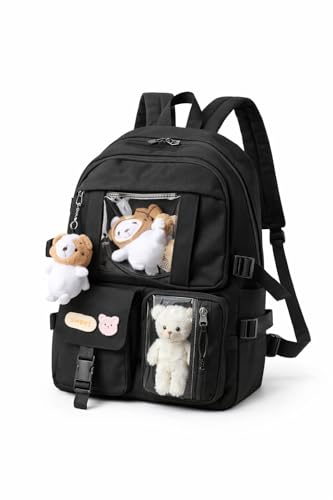 Mochila Feminina Multiuso Grande Capacidade Moderna Impermeável Escolar Passeio Viagem Trabalho com Vários Bolsos e Compartimentos Estilo Coreano (preta)