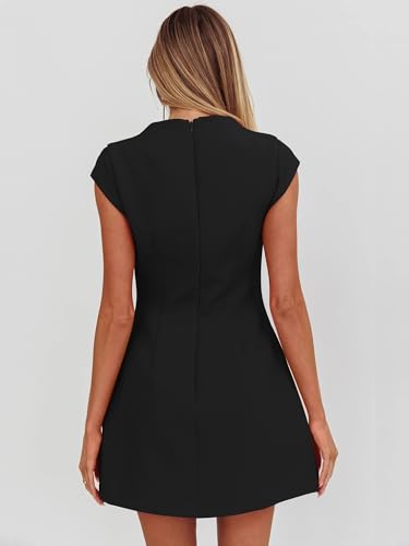 Image of DAAWENXI Women's Classy Mock Neck Cap Sleeve A Line Work Mini Dress | Business Professional,Graduation,Office Outfits,Elegant,Homecoming,Date Night,Cocktail,Funeral,Bodycon,Funeral,Short Dress