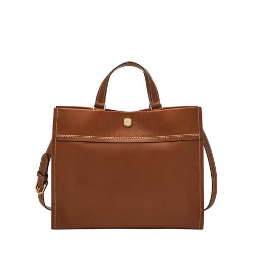 Fossil Women's Gemma Leather Tote Bag for Women, Large Tote Purse Handbag, Medium Brown