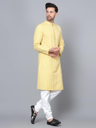 Image of LATEST CHIKAN Men's Cotton Regular Striped Knee Lenght Kurta Full Sleeves - Casual Ethnic Wear