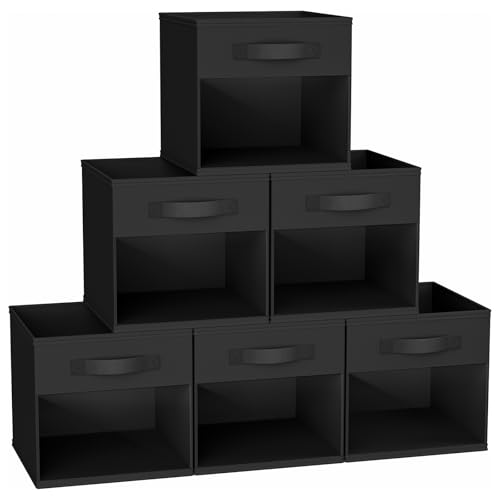 DIMJ Collapible Storage Cubes, 12.2 Inch Cube Storage Bins with Window, Fabric Baskets for Shelves, Foldable Cube Storage Organizer Cube Bins for Closet, Shelves, Home, Office, 6 Packs, Black