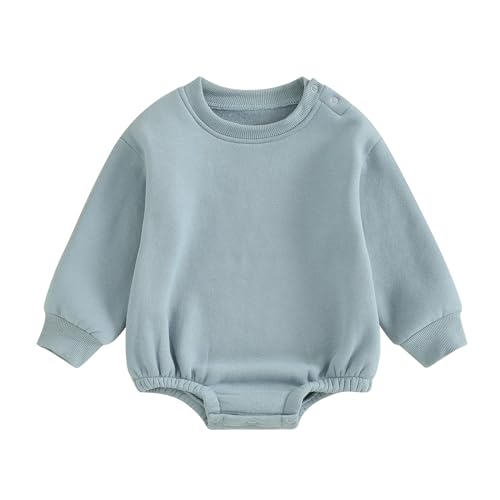 Baby Boy Girl Fleece Sweatshirt Romper Solid Color Long Sleeve Sweater Bubble Onesie Warm Fall Winter Clothes