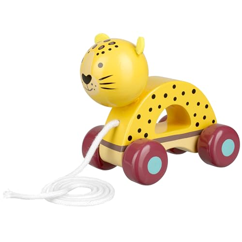 Orange Tree Toys: Pull Along: Leopard - Wooden Toy, Colorful Wheeled Character, Push-Pull, Encourage First Steps, FSC Certified, Toddler & Kids Age 1+