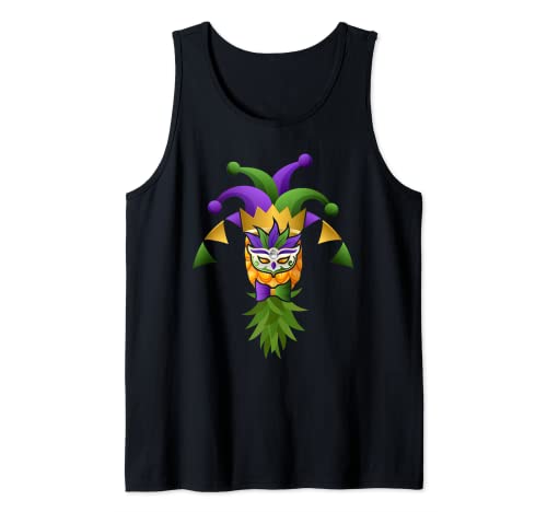 Upside Down Pineapple Mask Mardi Gras Funny Festival Costume Camiseta sin Mangas