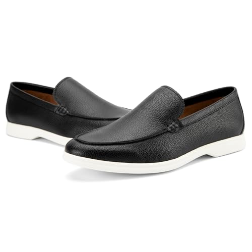 Image of Meijiana Men's Genuine Leather Loafers Slip-On Moccasins Dress Shoes, Lightweight and Breathable with Rubber Sole Stylish Mens Loafers