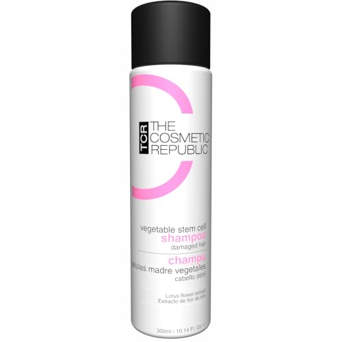 THE COSMETIC REPUBLIC   Champú de Células Madre para Cabello Dañado y Seco   Champu Hidratante y Reparador   Tratamiento para Pelo Seco y Dañado con Keratina, Betaína y Flor de Loto   300 ml