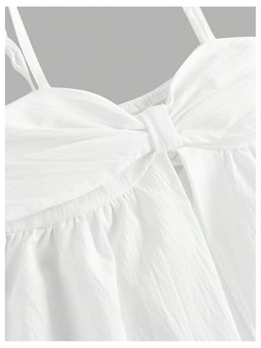 SHENHE Girl's Bow Camisole Spaghetti Strap Smocked Ruffle Flowy Babydoll Tank Cute Summer Top3