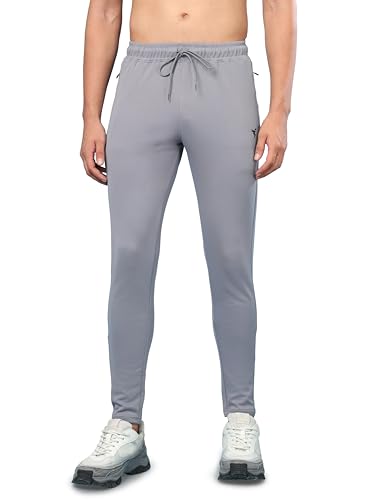 Image of TECHNOSPORT Men's Slim Fit Track Pants with Zip Pockets, ELASTO Plus Quick Dry Stretchable Lightweight Lower for Gym Running Yoga and Sports