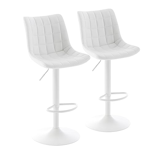 Aleavic Bar Stools Set Of 2 Adjustable Swivel Barstools，Modern Bar Stool Bar Chairs，Pu Leather Pub Kitchen Counter Height Bar Stools（White，Square） #TOP26