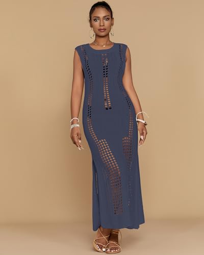Image of Bsubseach Womens Crochet Beach Cover Ups Sleeveless Swimsuit Dress