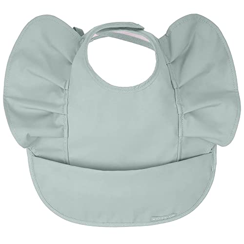 Image of WILLOW + SIM Waterproof Baby Bib for Baby Girl - Better Than Silicone, Wipe Clean and Washable - Toddler Bibs with Food Catcher, Ideal Feeding bib for Babies and Infants - No Sleeve - Sage