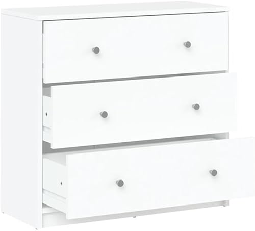 Miniatura 5 de Pemberly Row Cómoda contemporánea con 3 cajones, madera de ingeniería, acabado blanco, 26.75 pulgadas de alto x 28.5 pulgadas de ancho x 11.75