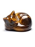 Jovivi Tiger Eye Sleeping Cat Crystal Figurine,1.6' Natural Stone Polished Carved Gemstones Lucky Kitten Statue Sculpture Home Office Desk Decor Cat Gifts for Women Cat Lovers