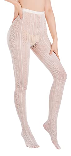 CozyWow Patterned Fishnet Tights Vintage Colorful Hollow Out Knitted High Waist Net Stockings