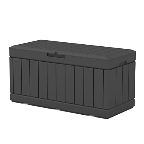 Patiowell 82 Gallon Resin Deck Box, Waterproof Large Wood Look Storage Box For Patio Furniture, Pool Accessories, Toys, Garden Tools And Sports Equipment, Lockable, Black #TOP9