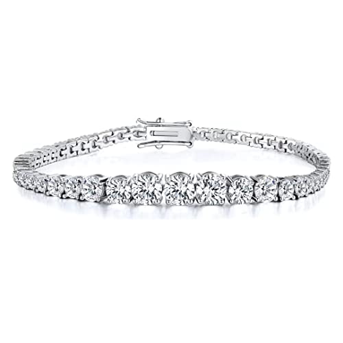 MDFUN Cubic Zirconia Tennis Bracelet for Women Men 18K White Gold Plated | Graduated CZ Bracelet | Size 6-9 inches