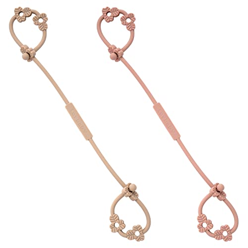 Toy Safety Straps, Silicone Pacifier Clips, Adjustable Stretchable Sippy Cup Straps for Strollers, High Chair, Cribs, Hanging Baskets, Car Seat, Shopping Trolley, 2 Pack (Muted+Apricot)