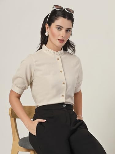 Image of Style Quotient Women Solid Beige Regular Fit Flex Formal Shirt