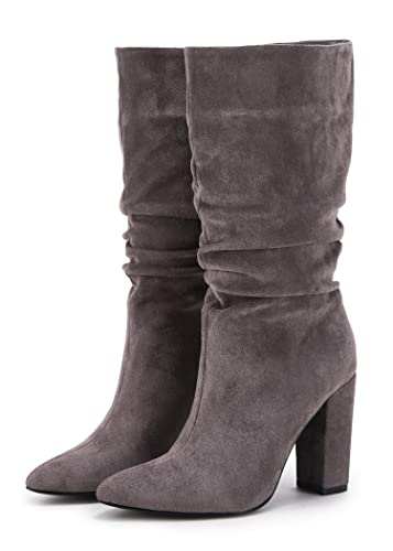 Syktkmx Womens Mid Calf Dress Boots Slouchy Pointed Toe Fall