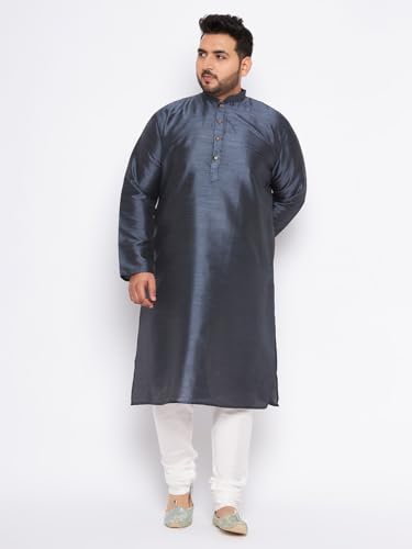 Image of Vastramay Plus Men's White Silk Blend Kurta Pyjama Set VPLUSMKWH001nPBL 44 | Independence Day