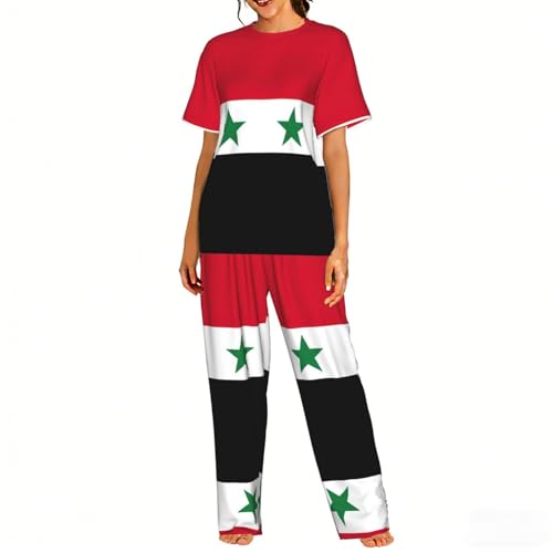 Ensemble de pyjama doux pour femme vêtement de nuit imprimé drapeau syrien
