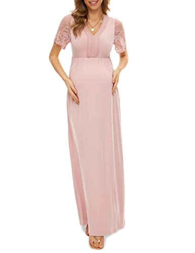 Maternity Dress Maternity Dresses For Baby Shower Maternity Photoshoot Dress Maternity Maxi Dress Lace Short Sleeve Pink L #TOP3