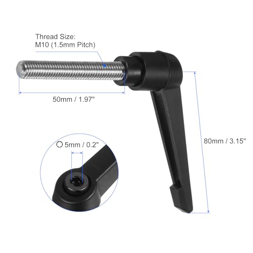 Image of uxcell 2pcs Clamping Lever Handles, M10 x 50mm 304 Stainless Steel Threaded Male Stud, Adjustable Handles Locking Quick Release Ratchet Push Button Bolt Knobs, Black