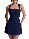 BORIFLORS Women's Sexy Bodycon Corset Mini A Line Dresses Sleeveless Square Neck Party Short Dress, Large, Navy