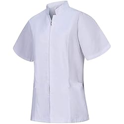 Ropa De Trabajo Bahia Blanca MISEMIYA - Casaca Mujer Cierre Cremallera Manga Corta Uniforme Doctora Uniforme Laboral Veterinaria SANITAWRIOS Farmacia LABORATOR- Ref.829 - S, Blanco
