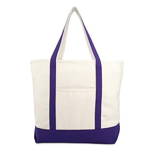 Dalix 22" Extra Large Cotton Canvas Zippered Shopping Tote Bag In Purple #TOP1