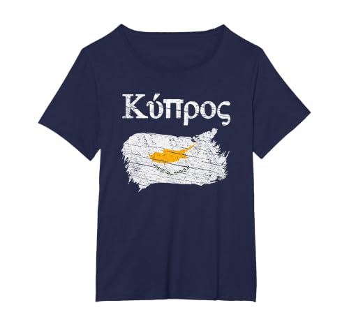 Cyprus Cyprian Flag Vintage Graphic Cyprus Lovers Tourists T-Shirt, Women's Plus, Navy Blue, 3X