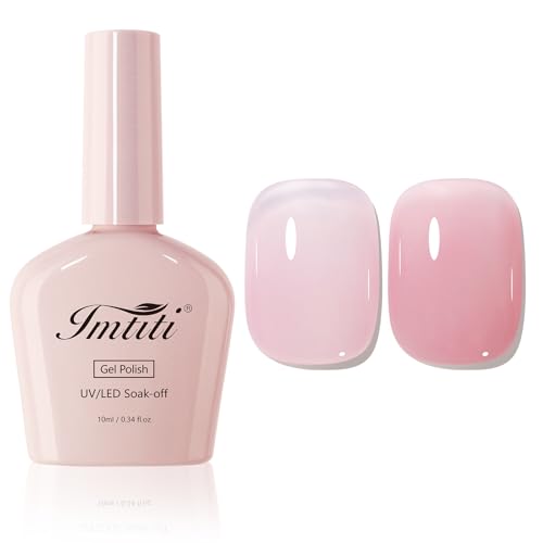 Imtiti Jelly Pink Gel Nail Polish, Sheer Jelly Light Pink Translucent Nude Pink Color UV/LED Soak Off Gel Polish for French DIY Nail Art Manicure and Pedicure at Home(0.34 Fl Oz-976)