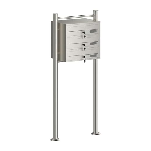 Wiltec 3er Briefkastenanlage Edelstahl 556 x 270 x 1200 mm, Standbriefkasten mit 3 Fächern, Schlüssel und Namensschild, Briefkasten Postkasten mit Ständer