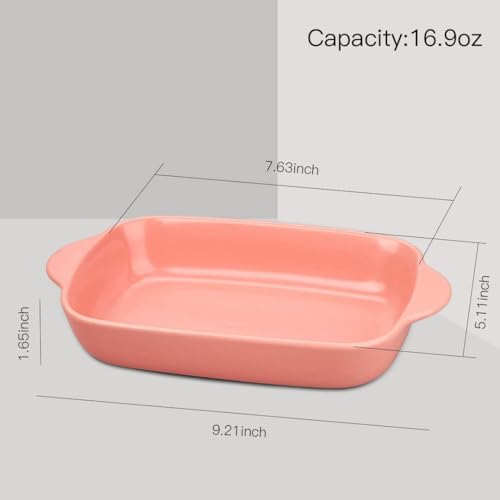 Image of Small Ceramics Rectangular casserole dish Baking Dishes with Handle for Oven Ceramic Baking Dish Pan with Double Handle 7.5 inchx5 inch (Pink - 2 Pcs)