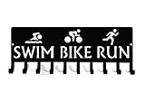Triathlon Swim Bike Run Medal Hanger Rack - 14.5 inches with 10 Hooks - Made in The USA