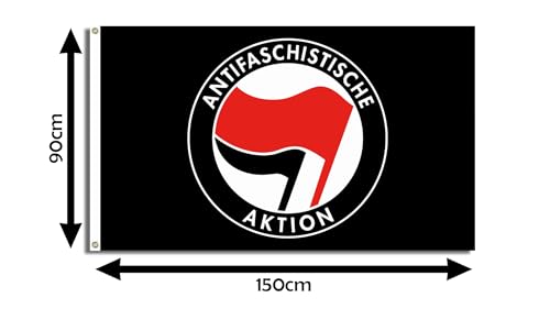 FlagShipper 90x150 cm – Stoffflagge mit Motiv „Antifaschistische Aktion“ – Für Demo, Kundgebung & Wahlveranstaltung – Europawahl & Bundestagswahl – wetterfest & robust (Schwarz)