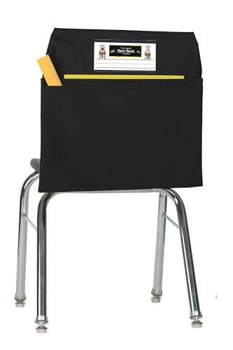 Seat Sack Student Chair Storage Pocket - 14', Double Pocket, Classroom Chair Organizer for Student Desks, Durable Over-the-Chair Storage, Black, 1-Pack
