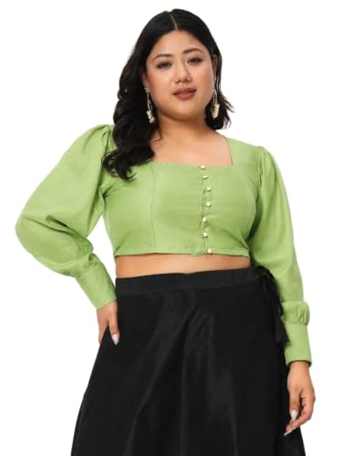 Image of studio rasa Women's Plus Size Chroma Button Down Crop Top for Wedding Festive Party