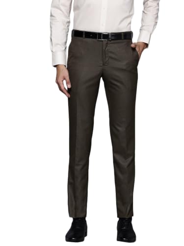 Image of Raymond Men Slim Fit Structure Pattern Polyester Blend Flat Front Formal Trouser