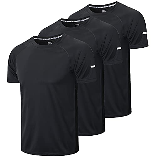 frueo 3 Pack Gym Workout Shirts for Men Dry Fit Moisture Wicking Short Sleeve Mesh Active T-Shirts,520,3Black,L