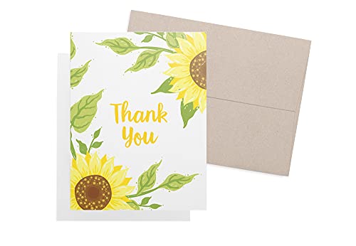 Image of Twigs Paper Sunflowers Thank You Cards, 12 Blank Note Cards with Envelopes | Small size, gratitude & appreciation notes, hand-illustrated artwork, stationery, bulk value set