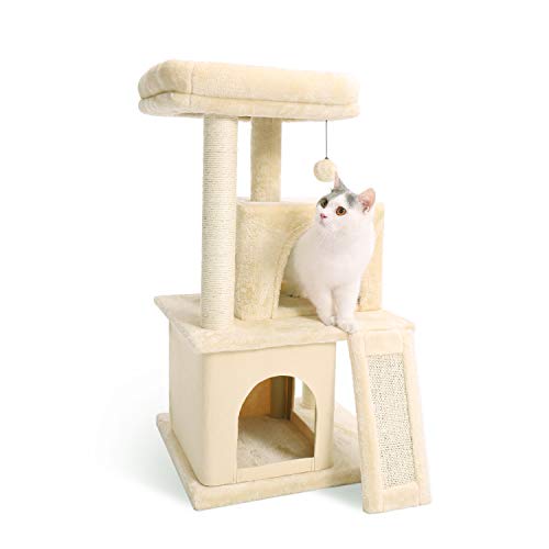 Amazon Brand – Eono Katzenbaum Kratzbaum Kratzbäume Katzenmöbel mit Sisal-Seil Plüsch Liege höhlen Spielhaus Spielzeug für Katzen Beige - Image 4