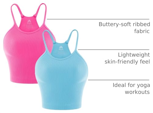 Image of Sunzel Ribbed Crop Tank Top for Women Seamless Racerback Camisole | Buttery Soft Nylon Spandex, Opaque No See Through, Stays in Place, Unpadded, Slim Fit, No Shrink, Yoga Workout Gym Casual
