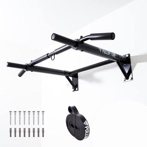 PULLUP & DIP Klimmzugstange Wand, Profi Multigriff Pull-Up Stange für Wandmontage inkl. Schrauben Cover
